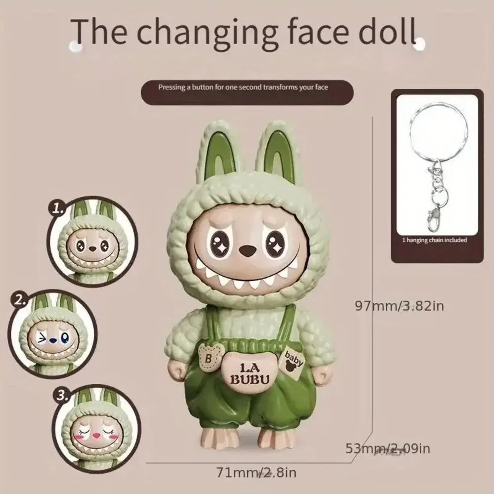 Labubu 3D Popmart Face Changing Keychain - green